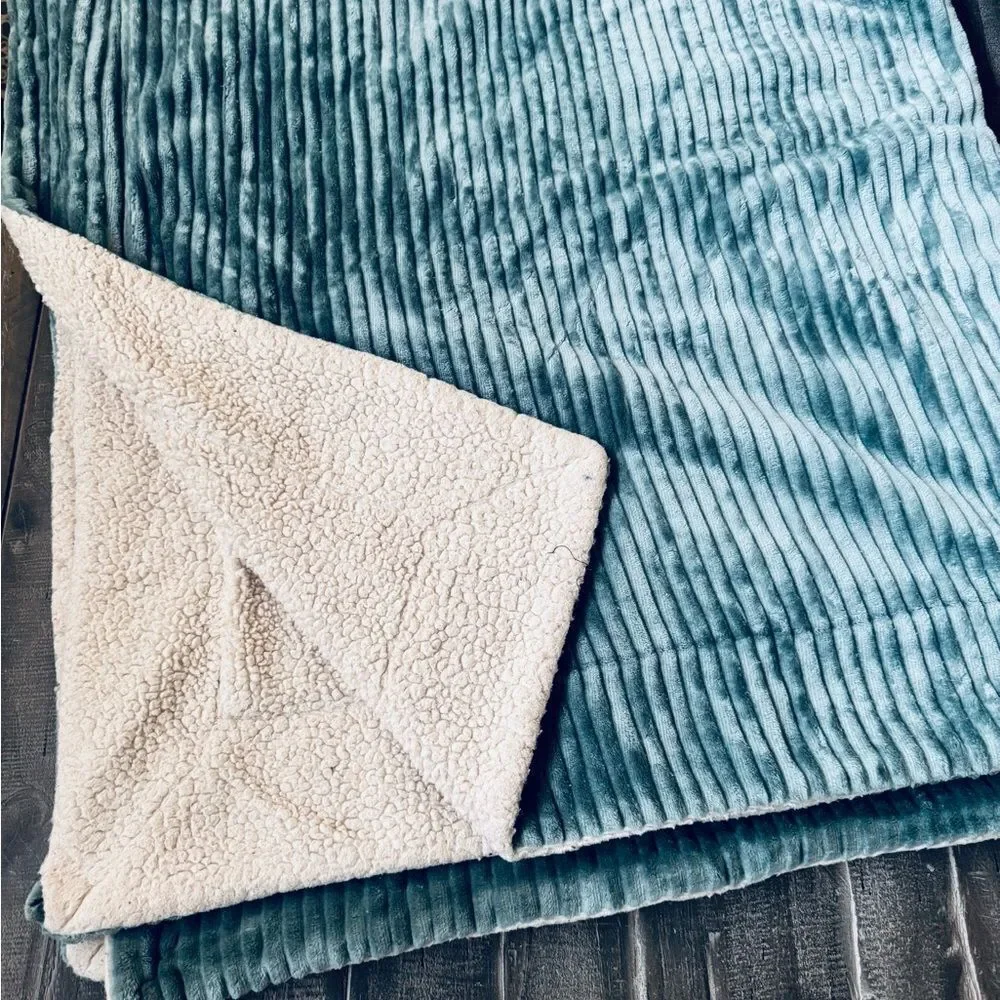 Life Comfort Luxury Plush Velvet Sherpa Blue Throw Blanket
